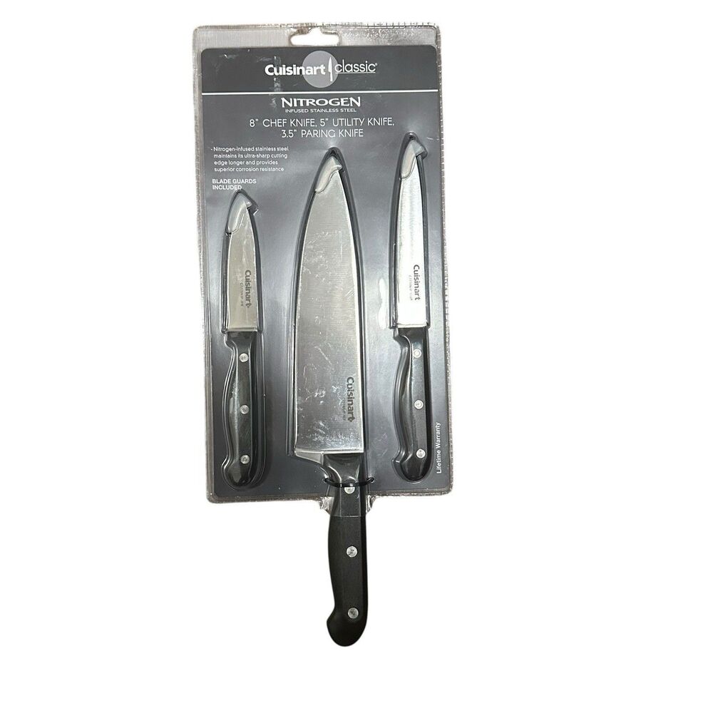 Cuisinart Classic‎ NITROGEN INFUSED 8" Chef 5" Utility 3" Paring Knife Set NEW